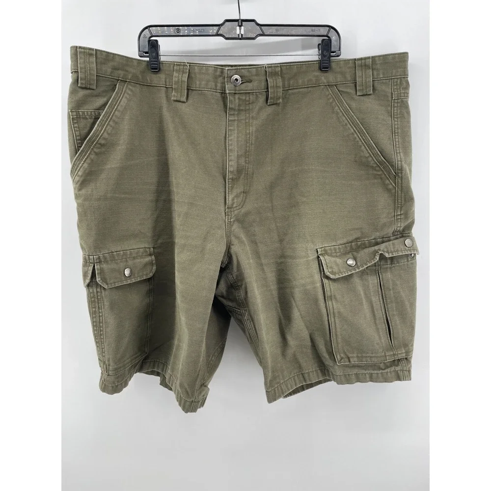 Duluth Trading Cargo Shorts Mens 46 Olive Green Cotton Canvas Workwear‎ Utility